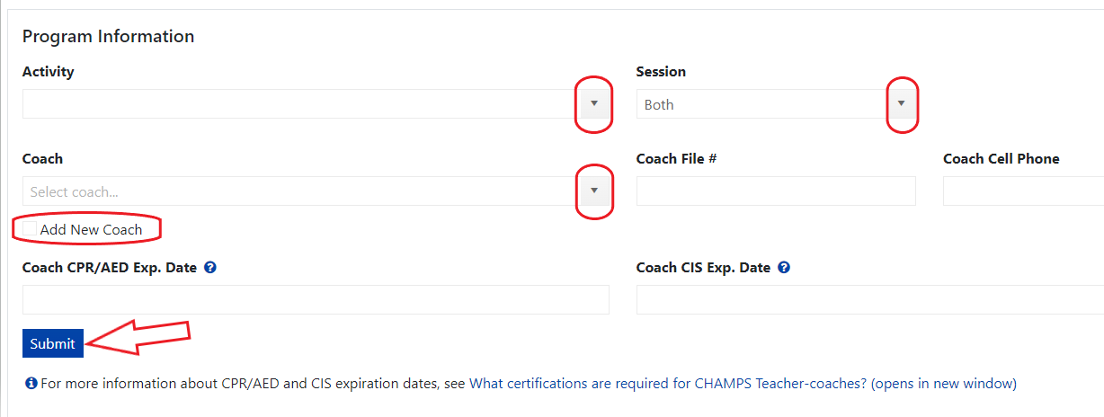 Dropdown menu buttons for Activity Session and Coach are circled.png